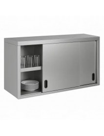 100 Cm Paslanmaz Sürgü Kapılı Duvar Dolabı - İki Katlı (430 Kalite, Ara Raflı)