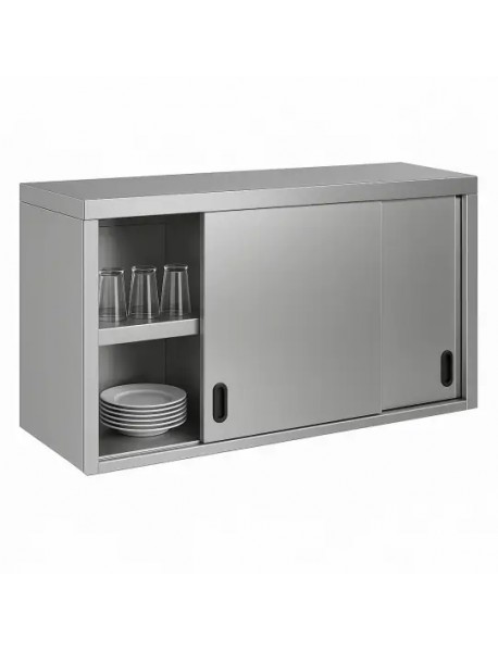 100 Cm Paslanmaz Sürgü Kapılı Duvar Dolabı - İki Katlı (430 Kalite, Ara Raflı)